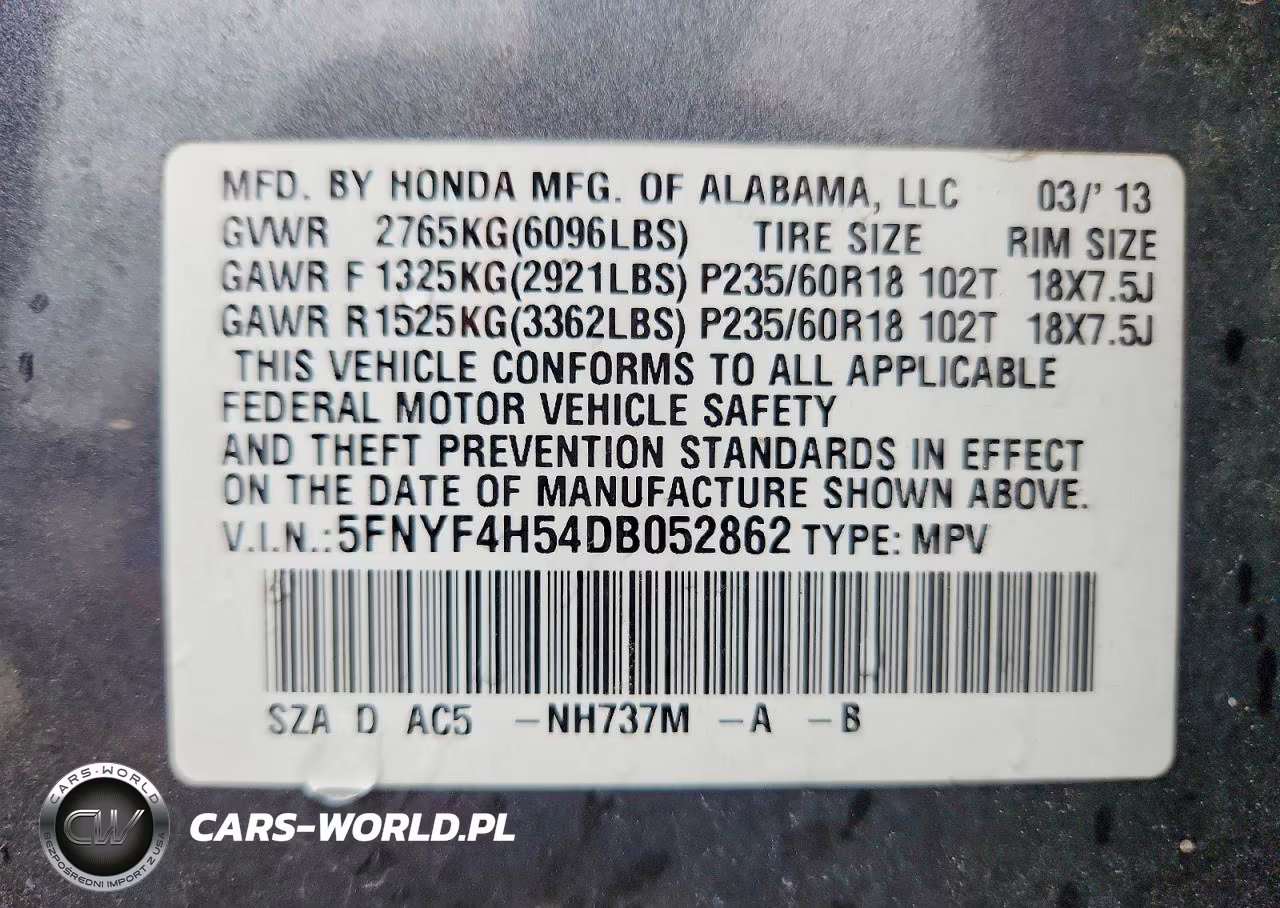 2013 Honda Pilot Exl VIN:5FNYF4H54DB052862 - 13