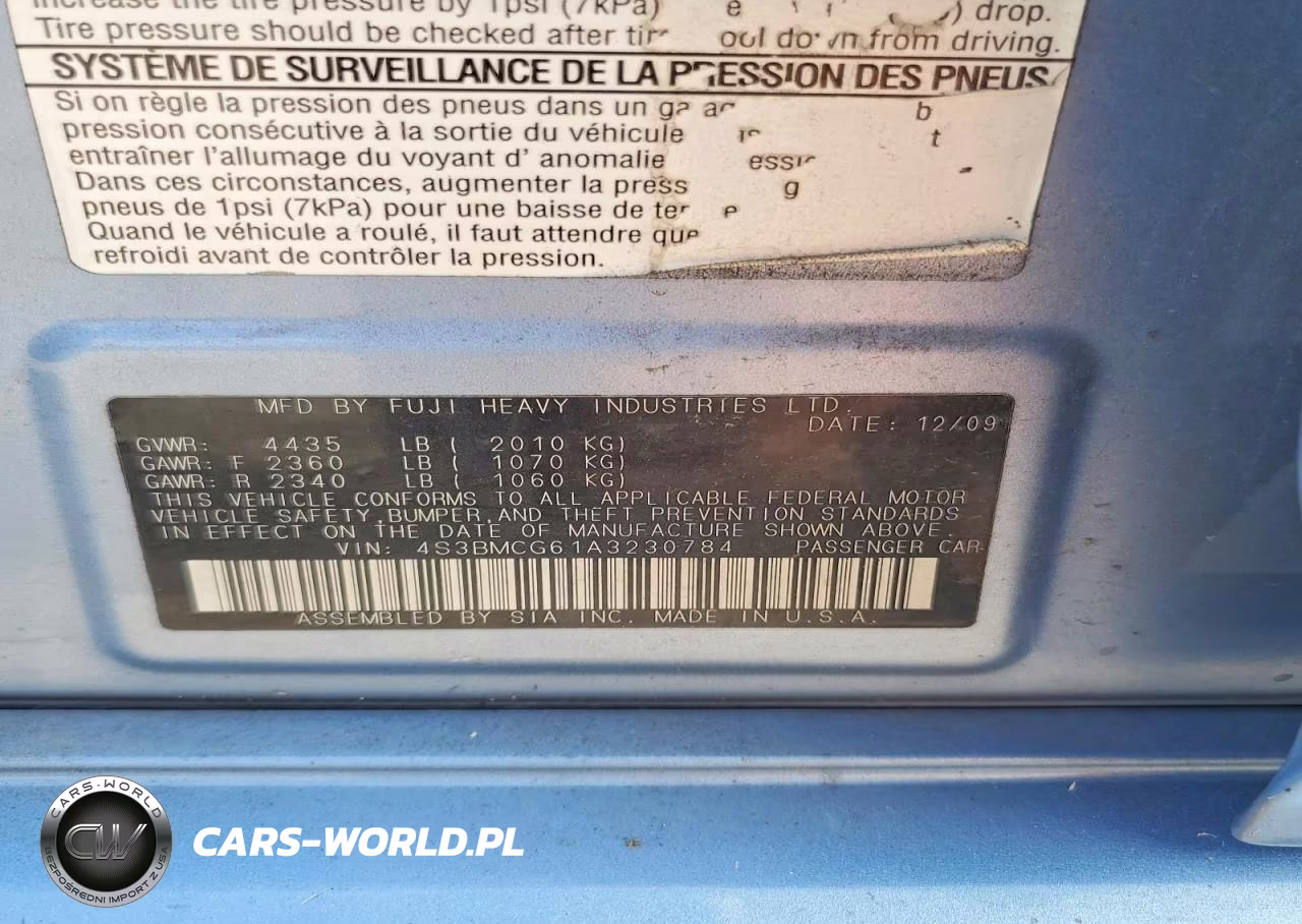 2010 Subaru Legacy 2.5I Premium VIN:4S3BMCG61A3230784 - 12