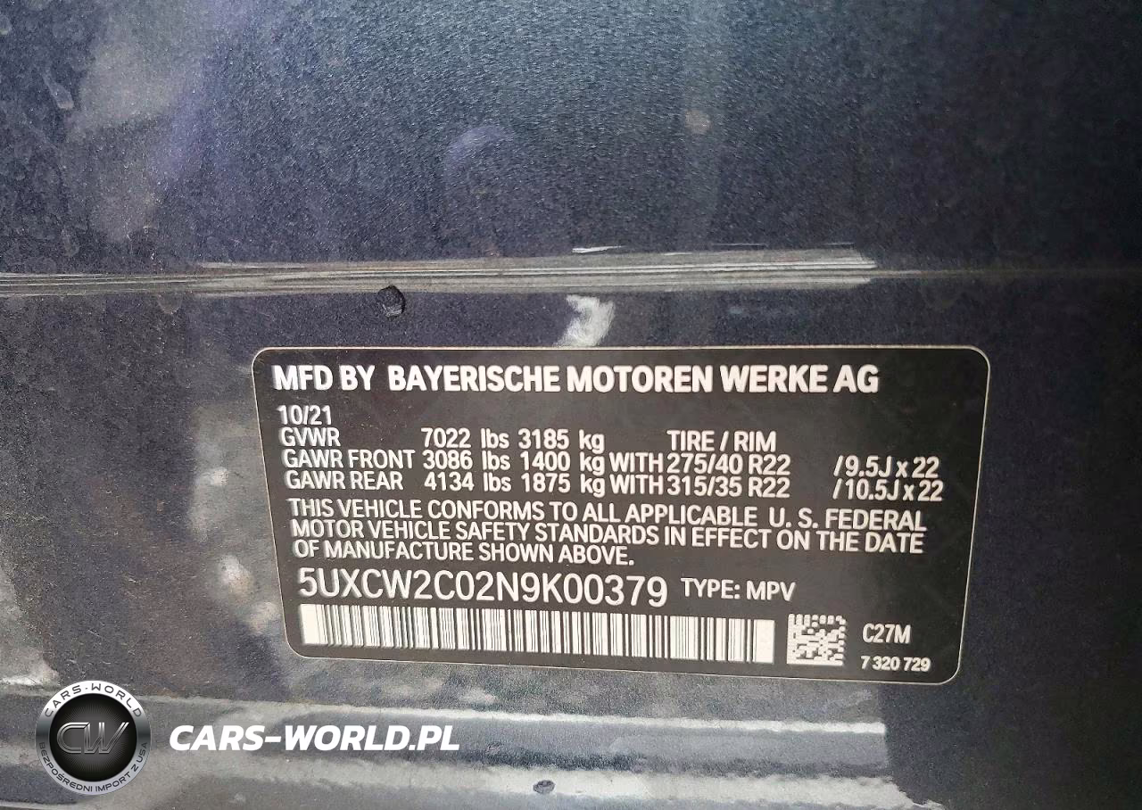 2022 BMW X7 xDrive40I VIN:5UXCW2C02N9K00379 - 13