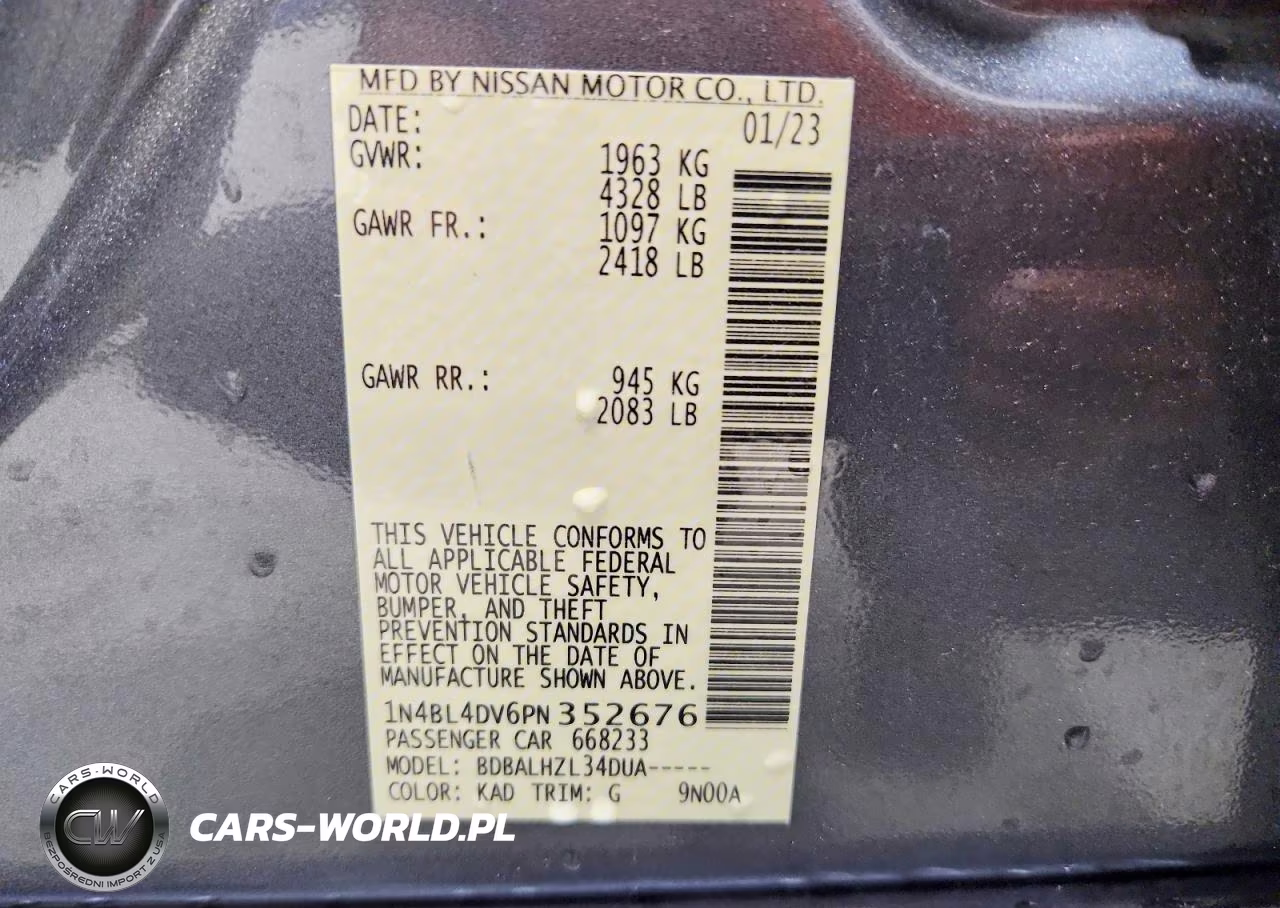 2023 Nissan Altima Sv VIN:1N4BL4DV6PN352676 - 13