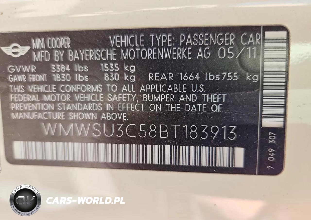 2011 Mini Cooper VIN:WMWSU3C58BT183913 - 12