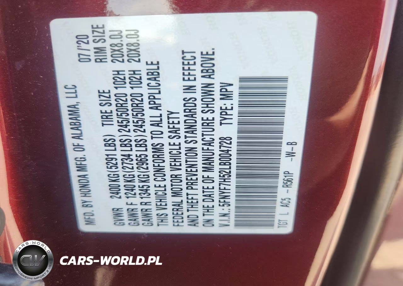 2020 Honda Passport Exl VIN:5FNYF7H52LB004728 - 12