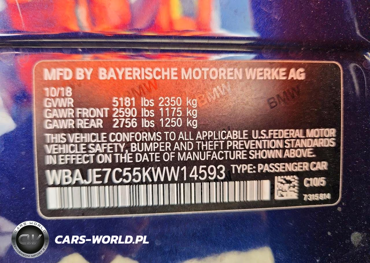 2019 BMW 540 Xi VIN:WBAJE7C55KWW14593 - 12