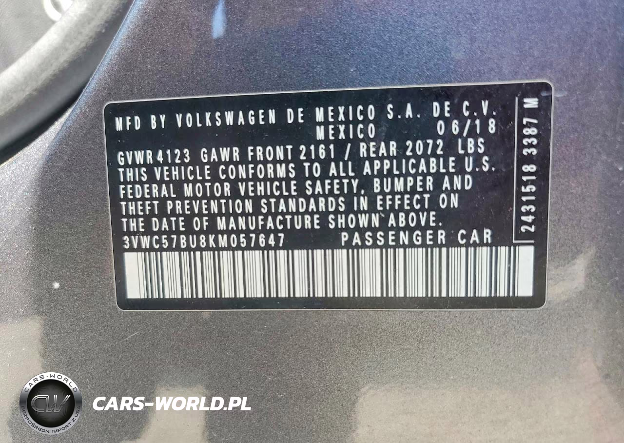 2019 Volkswagen Jetta S VIN:3VWC57BU8KM057647 - 12