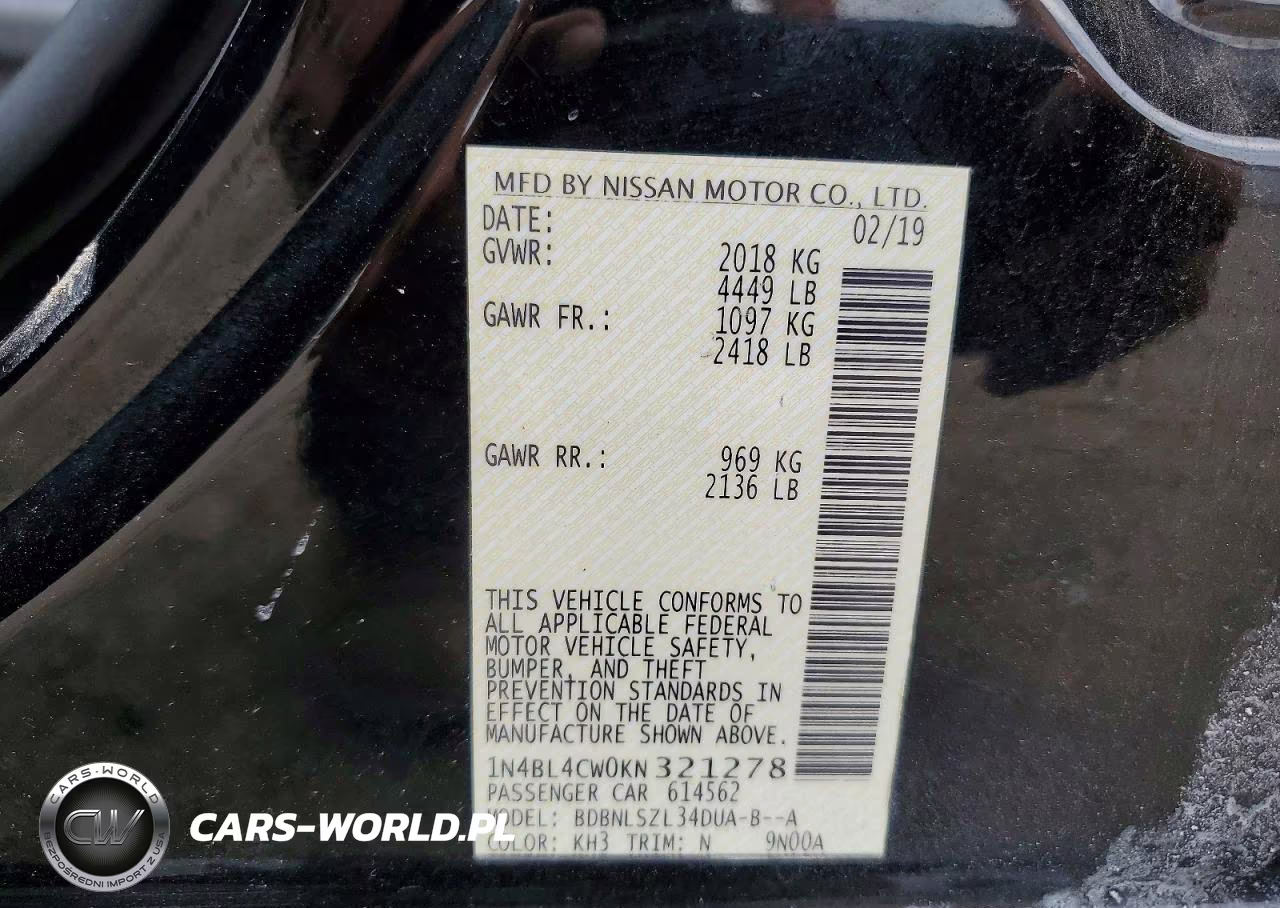2019 Nissan Altima Sr VIN:1N4BL4CW0KN321278 - 12
