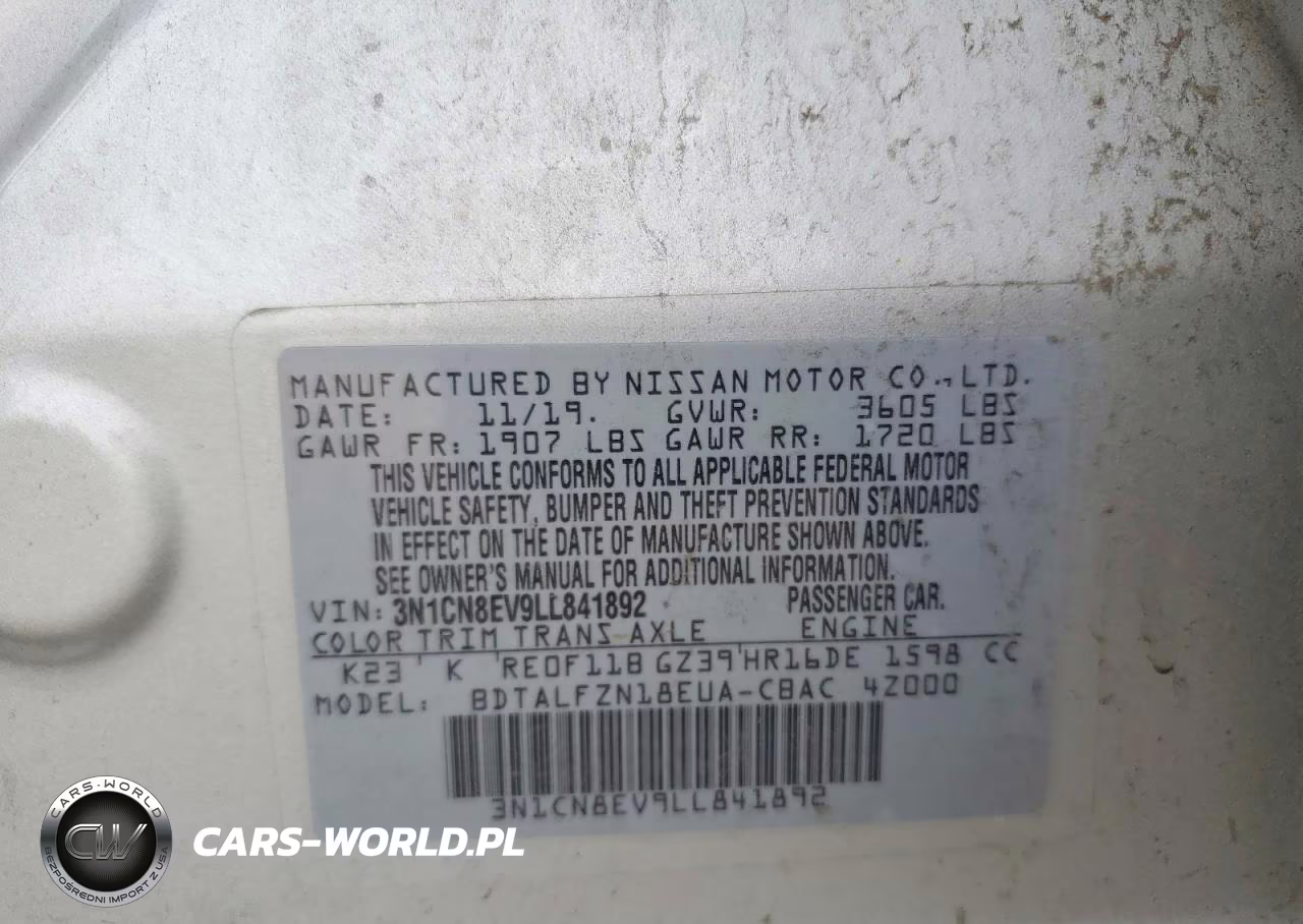 2020 Nissan Versa Sv VIN:3N1CN8EV9LL841892 - 12