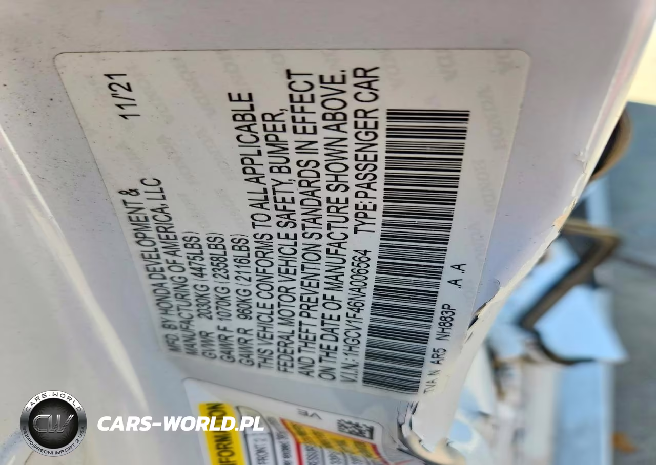 2022 Honda Accord Sport Se VIN:1HGCV1F46NA006564 - 12