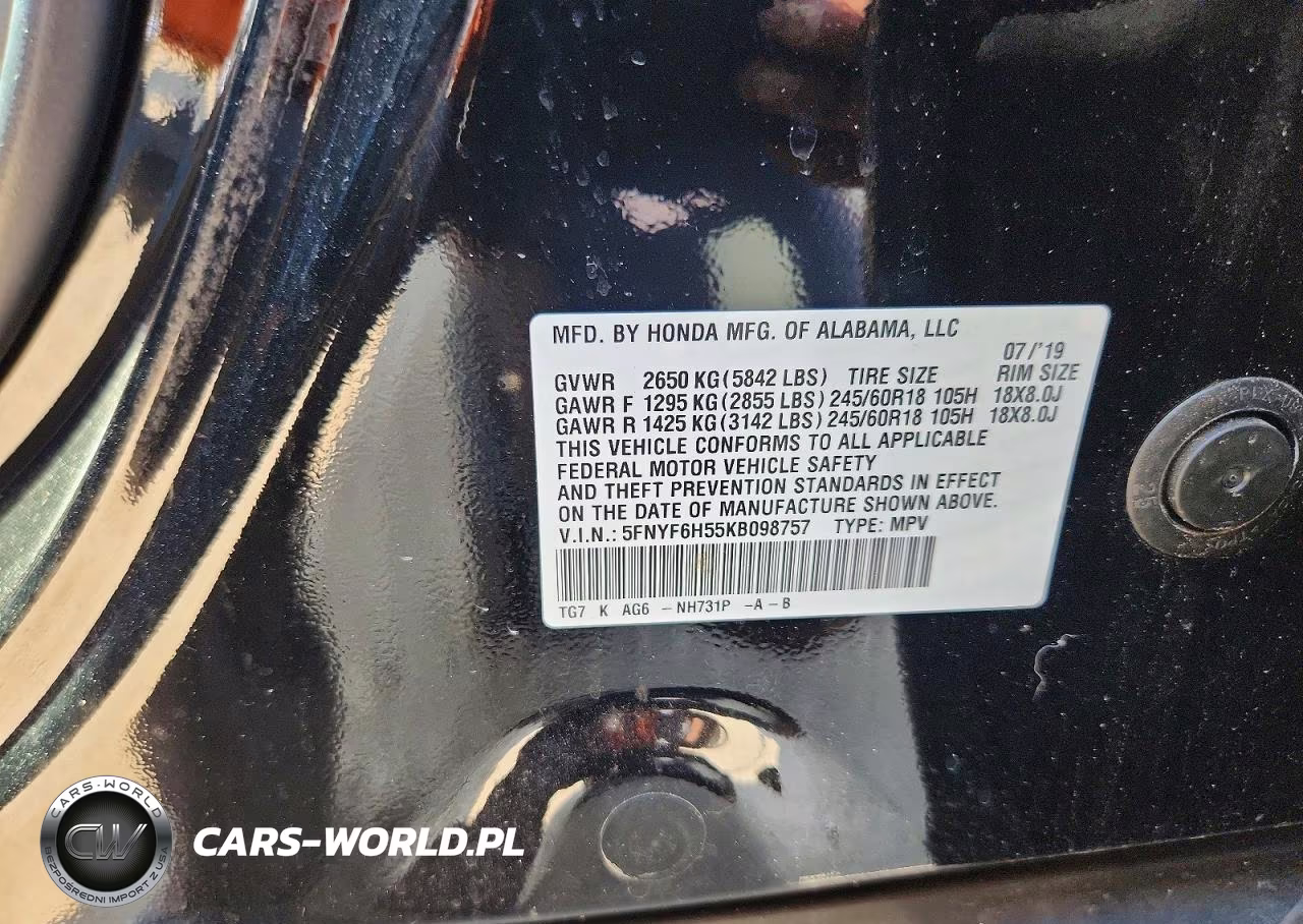 2019 Honda Pilot Exl VIN:5FNYF6H55KB098757 - 13