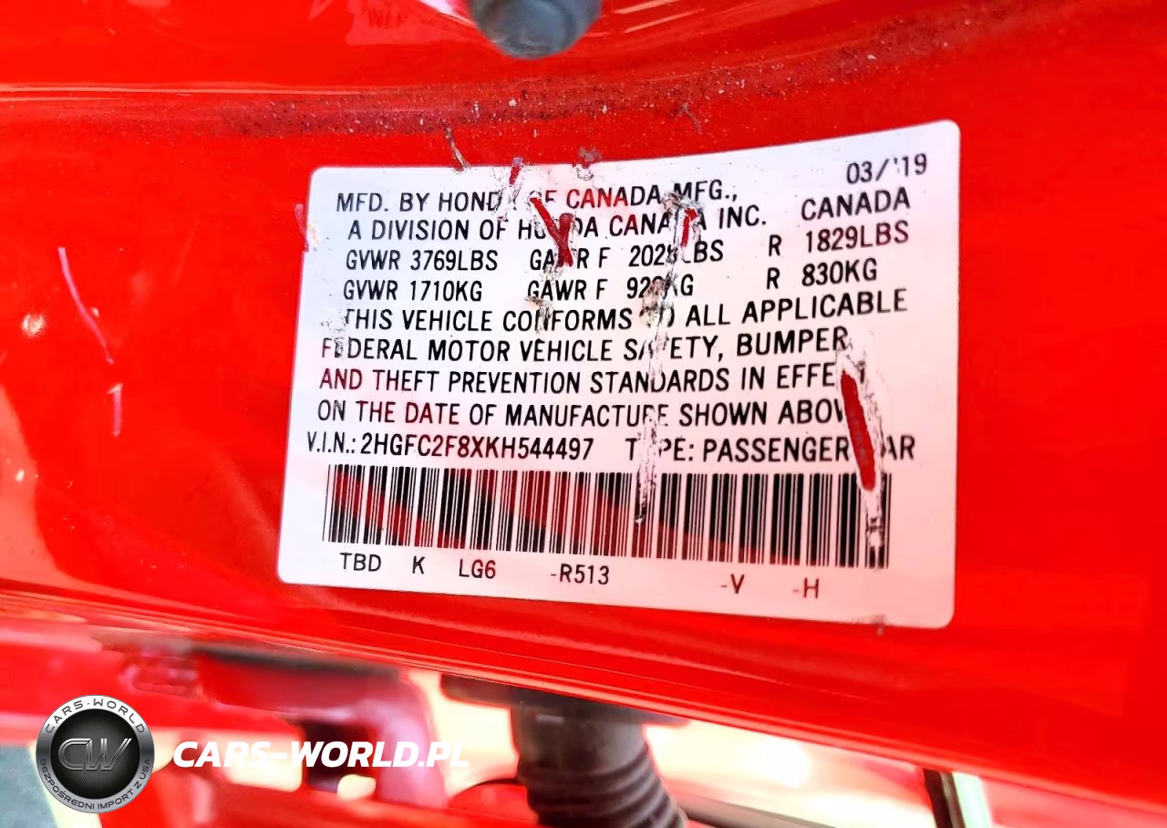 2019 Honda Civic Sport VIN:2HGFC2F8XKH544497 - 12