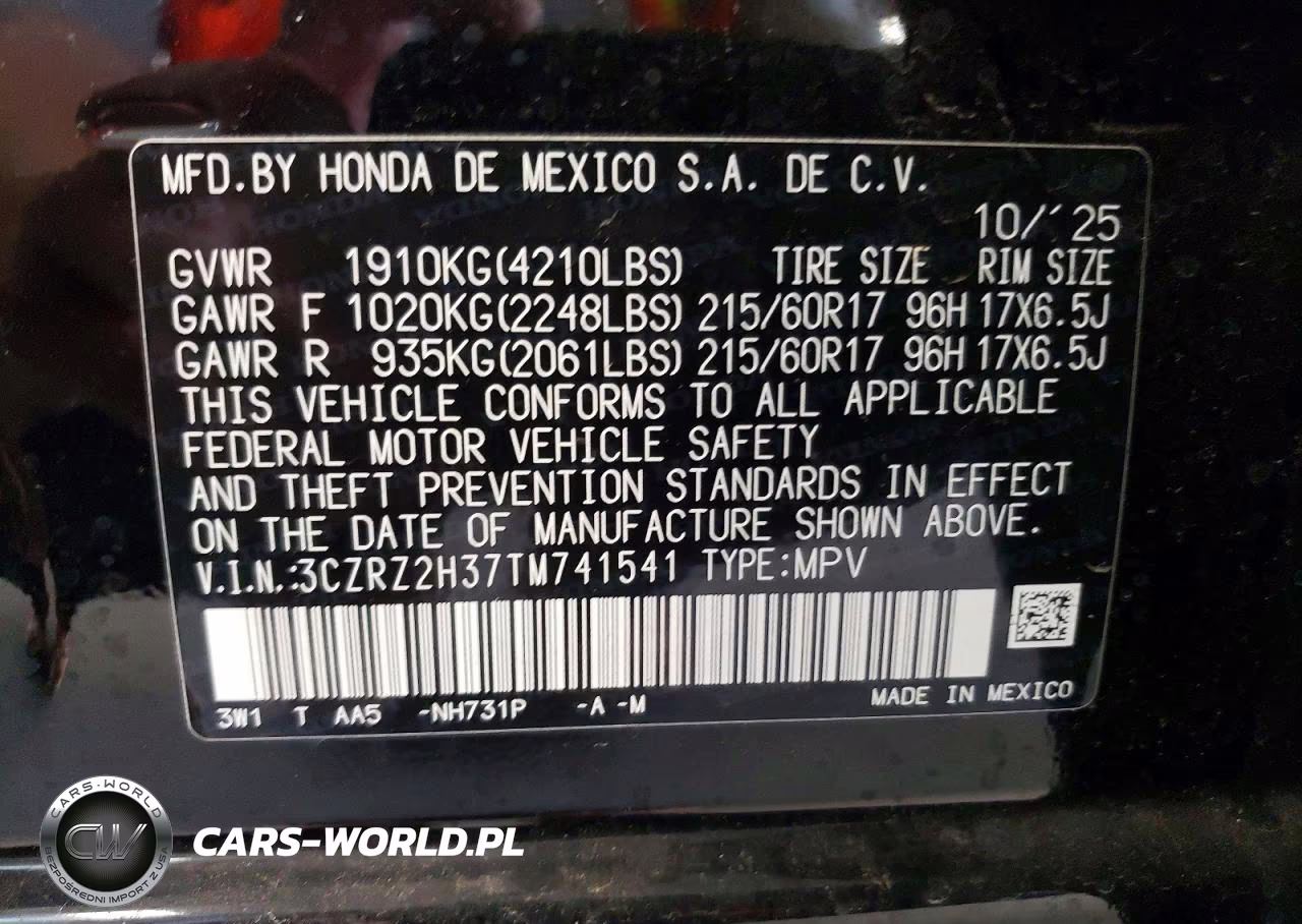 2026 Honda Hr-V Lx VIN:3CZRZ2H37TM741541 - 14