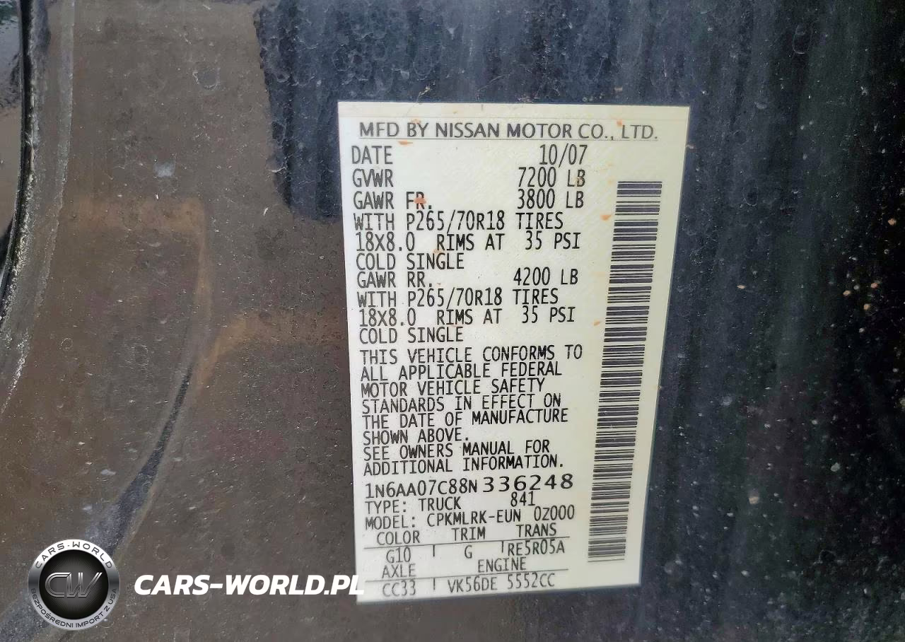 2008 Nissan Titan Xe VIN:1N6AA07C88N336248 - 12