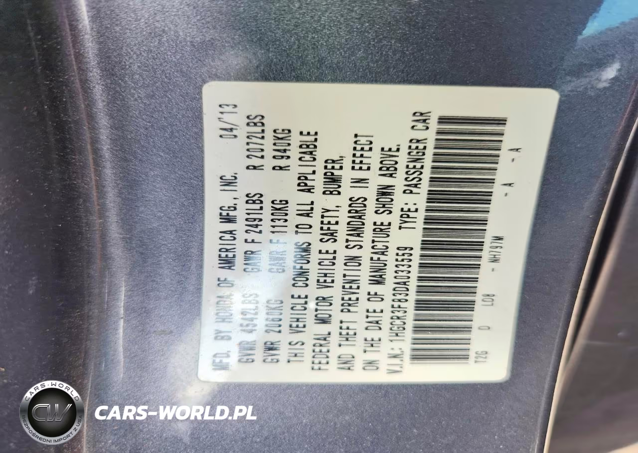 2013 Honda Accord Exl VIN:1HGCR3F83DA033559 - 13