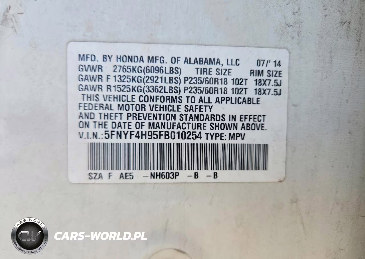 2015 Honda Pilot Touring VIN:5FNYF4H95FB010254 - 12