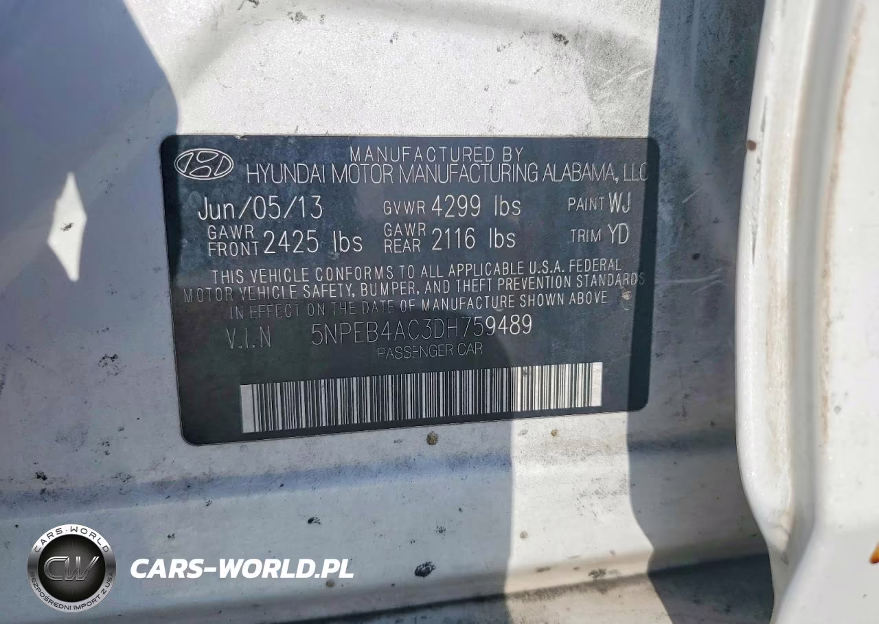 2013 Hyundai Sonata Gls VIN:5NPEB4AC3DH759489 - 12