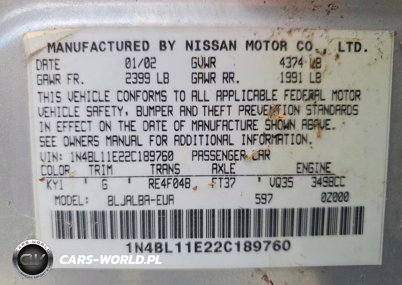 2002 Nissan Altima 3.5 Se VIN:1N4BL11E22C189760 - 13