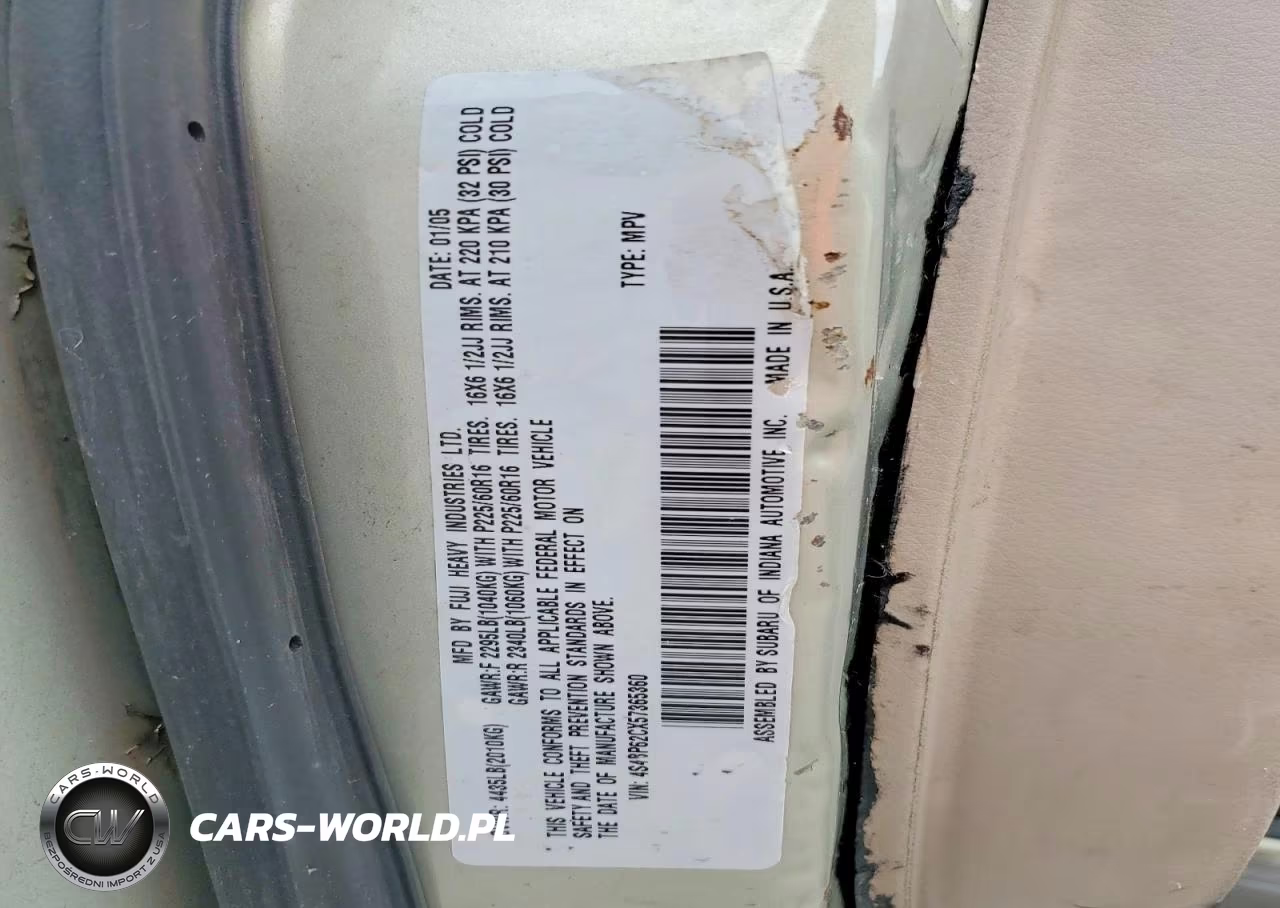 2005 Subaru Legacy Outback 2.5I Limited VIN:4S4BP62CX57365360 - 12