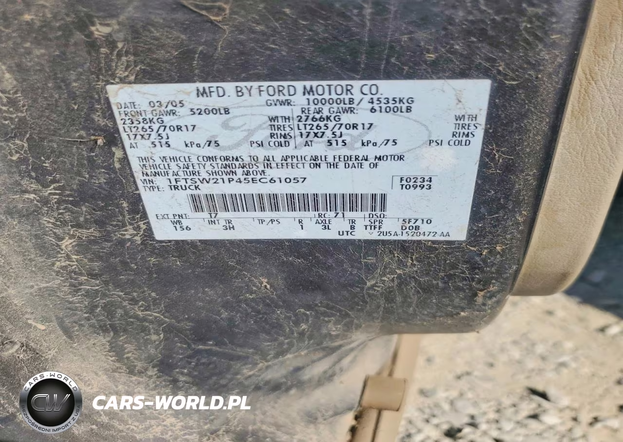 2005 Ford F250 Super Duty VIN:1FTSW21P45EC61057 - 12