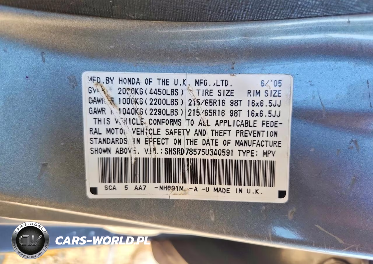 2005 Honda Cr-V Lx VIN:SHSRD78575U340591 - 13