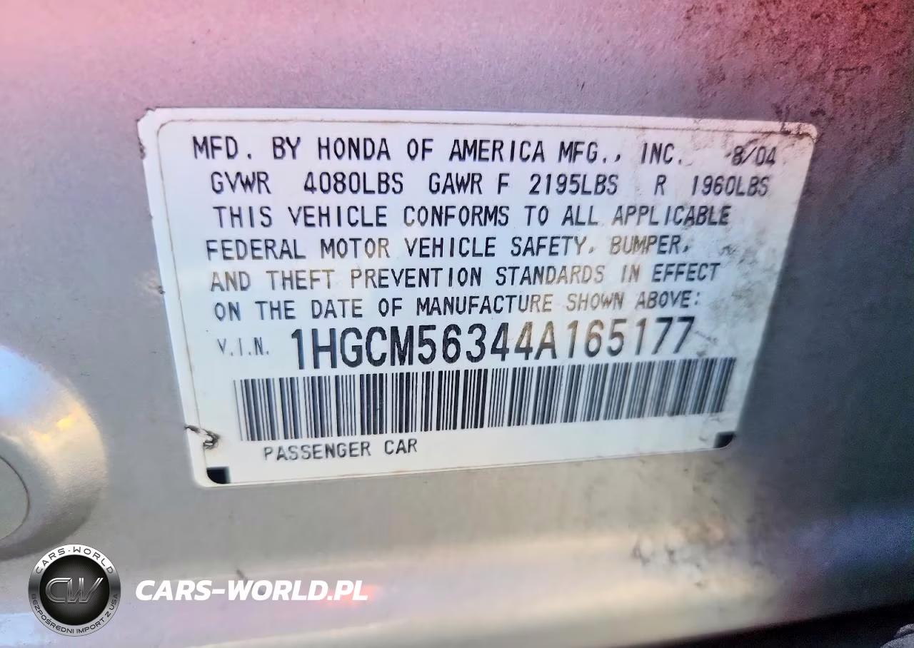 2004 Honda Accord Lx VIN:1HGCM56344A165177 - 12