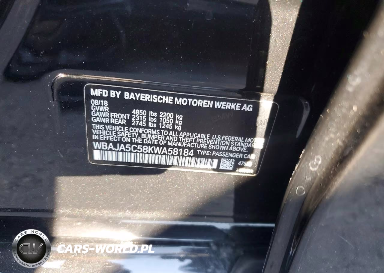 2019 BMW 530 I VIN:WBAJA5C58KWA58184 - 12