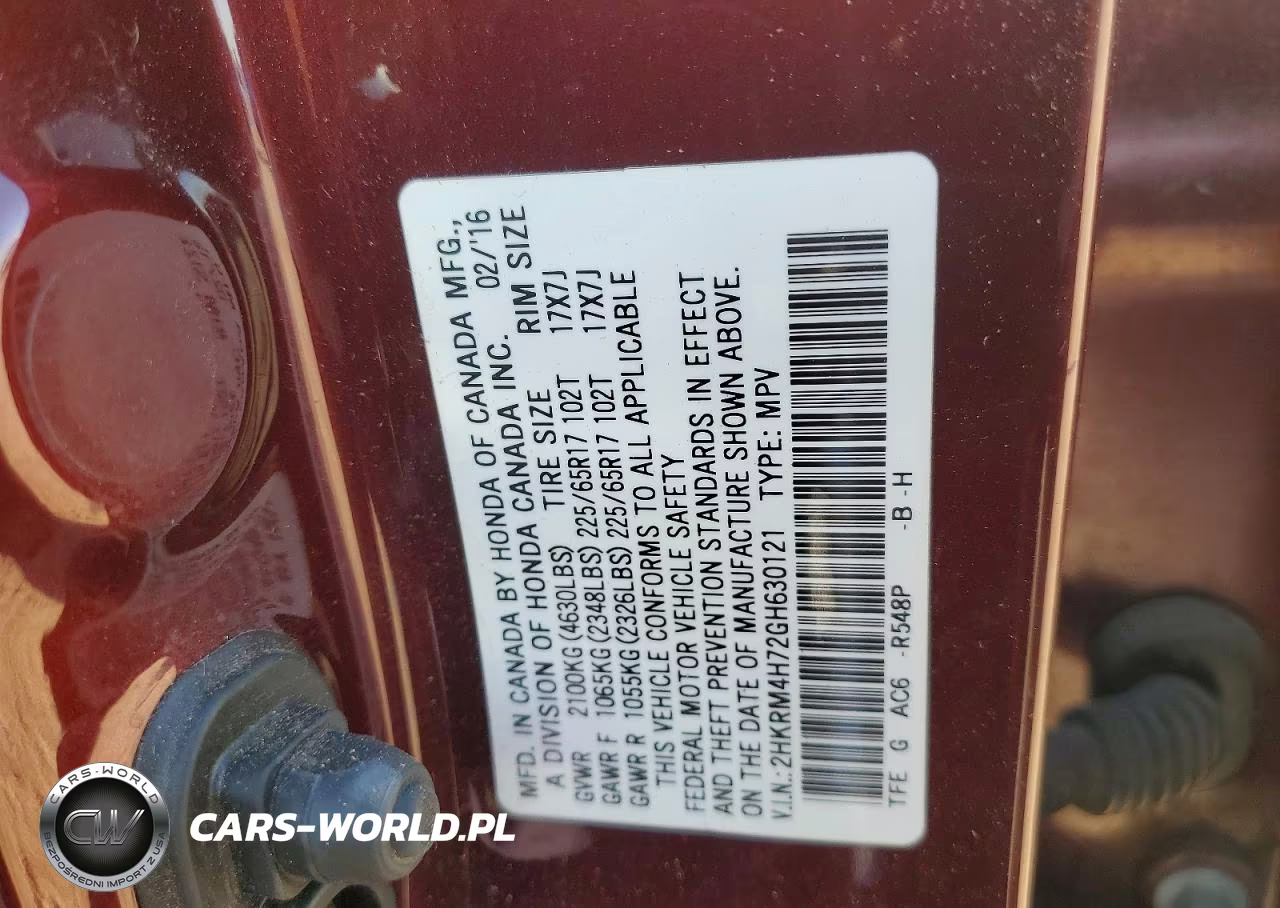 2016 Honda Cr-V Exl VIN:2HKRM4H72GH630121 - 12