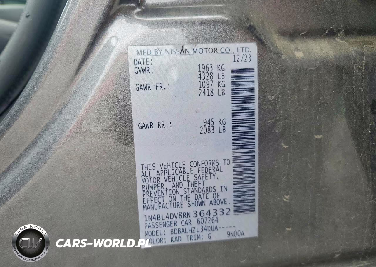 2024 Nissan Altima Sv VIN:1N4BL4DV8RN364332 - 12