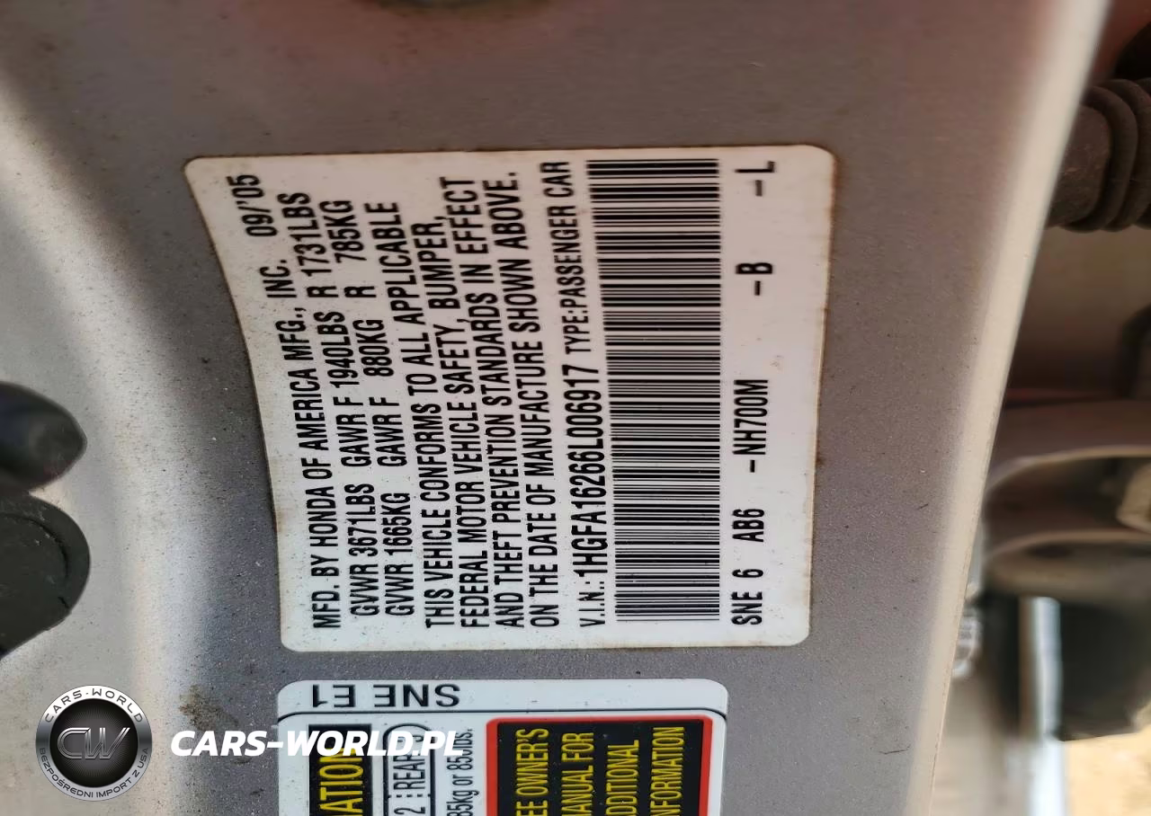 2006 Honda Civic Dx VIN:1HGFA16266L006917 - 12