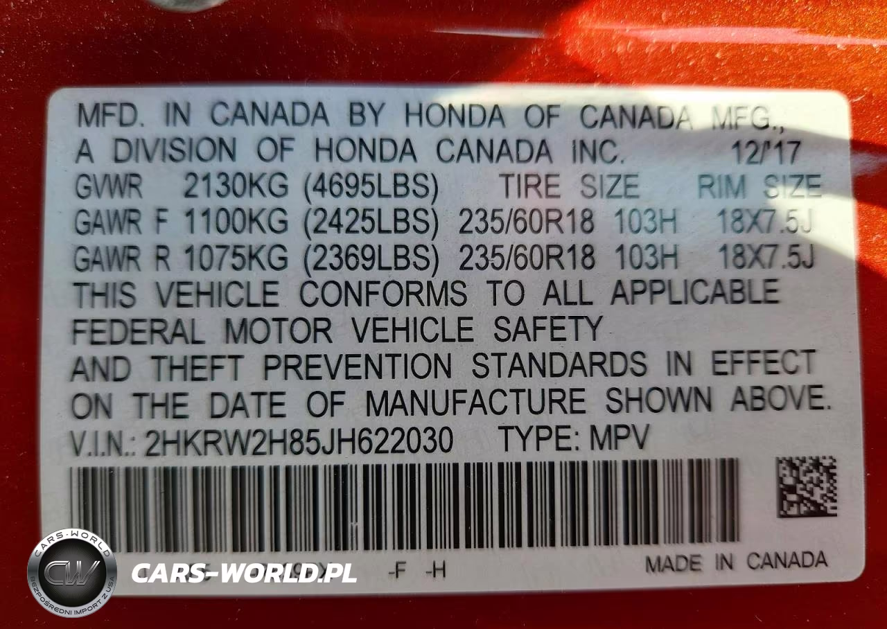 2018 Honda Cr-V Exl VIN:2HKRW2H85JH622030 - 13