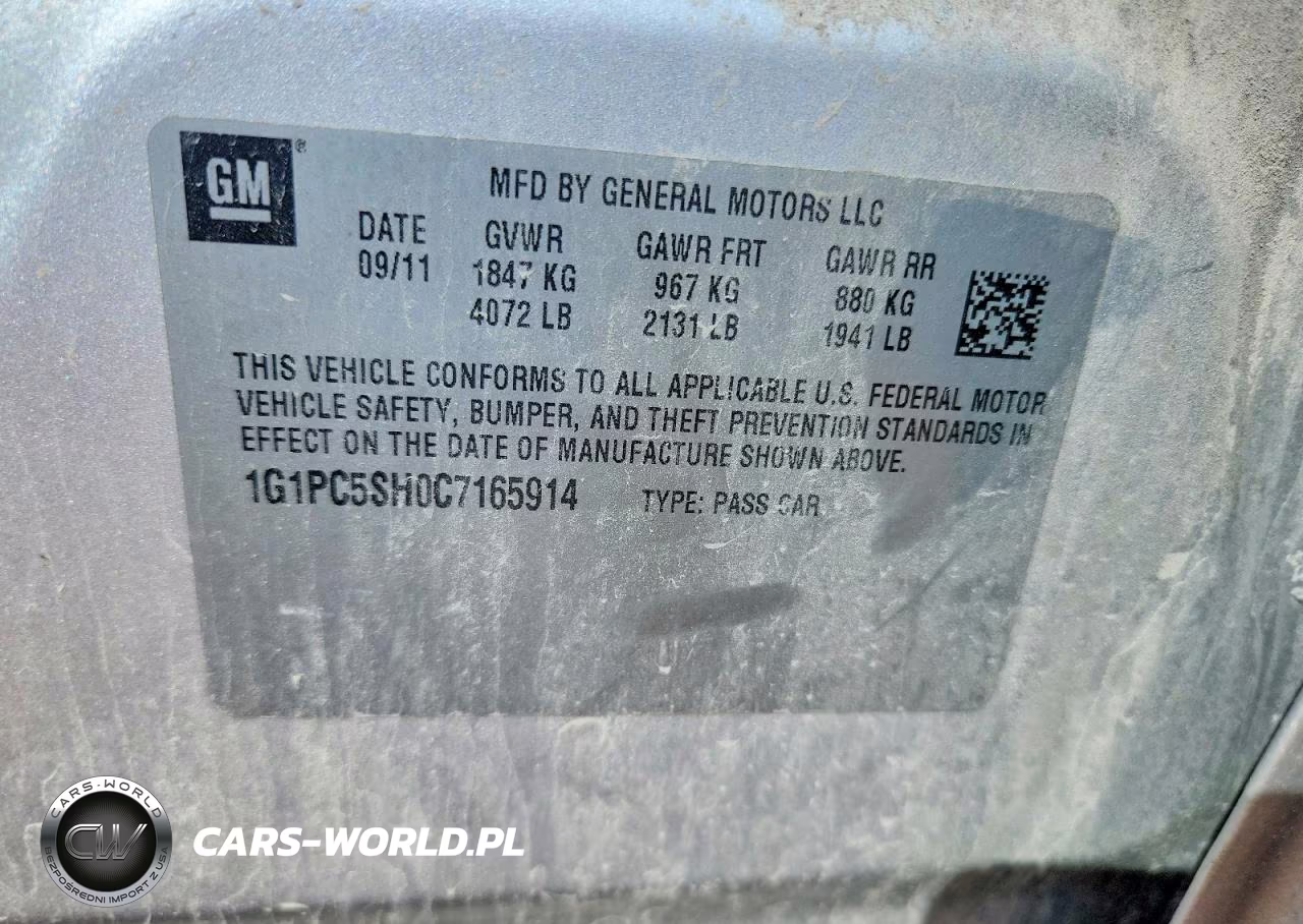 2012 Chevrolet Cruze Ls VIN:1G1PC5SH0C7165914 - 12