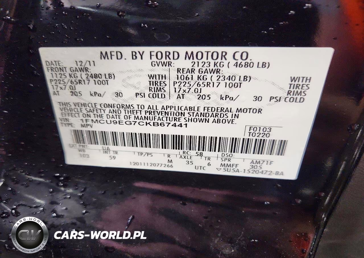 2012 Ford Escape Limited VIN:1FMCU9EG7CKB67441 - 13