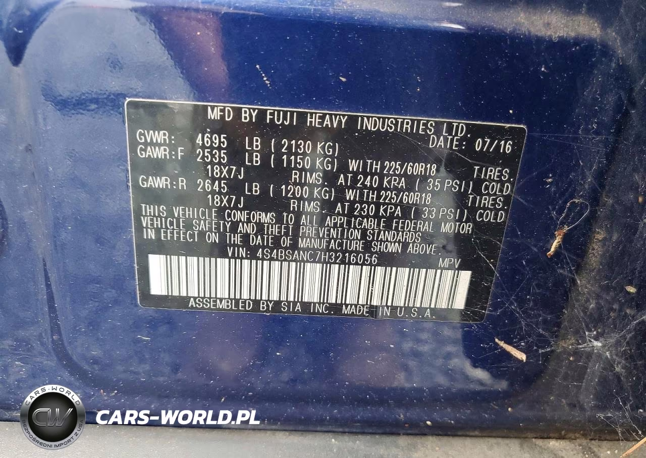 2017 Subaru Outback 2.5I Limited VIN:4S4BSANC7H3216056 - 13