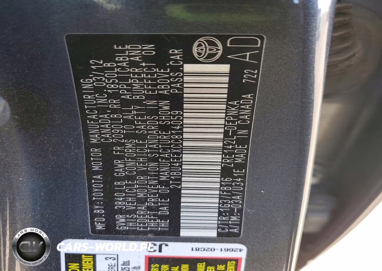 2012 Toyota Corolla Le VIN:2T1BU4EEXCC814059 - 12