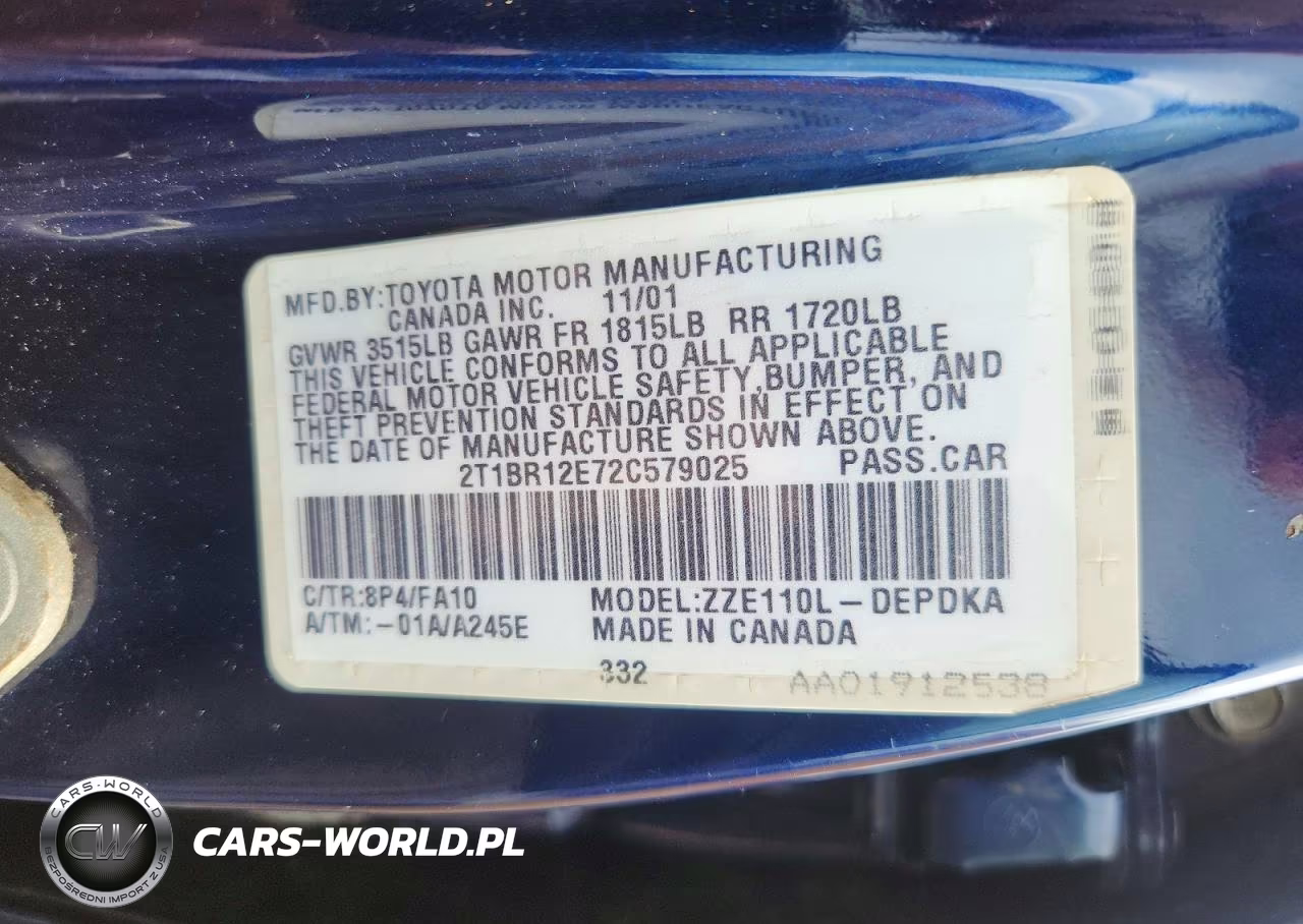 2002 Toyota Corolla Le VIN:2T1BR12E72C579025 - 12