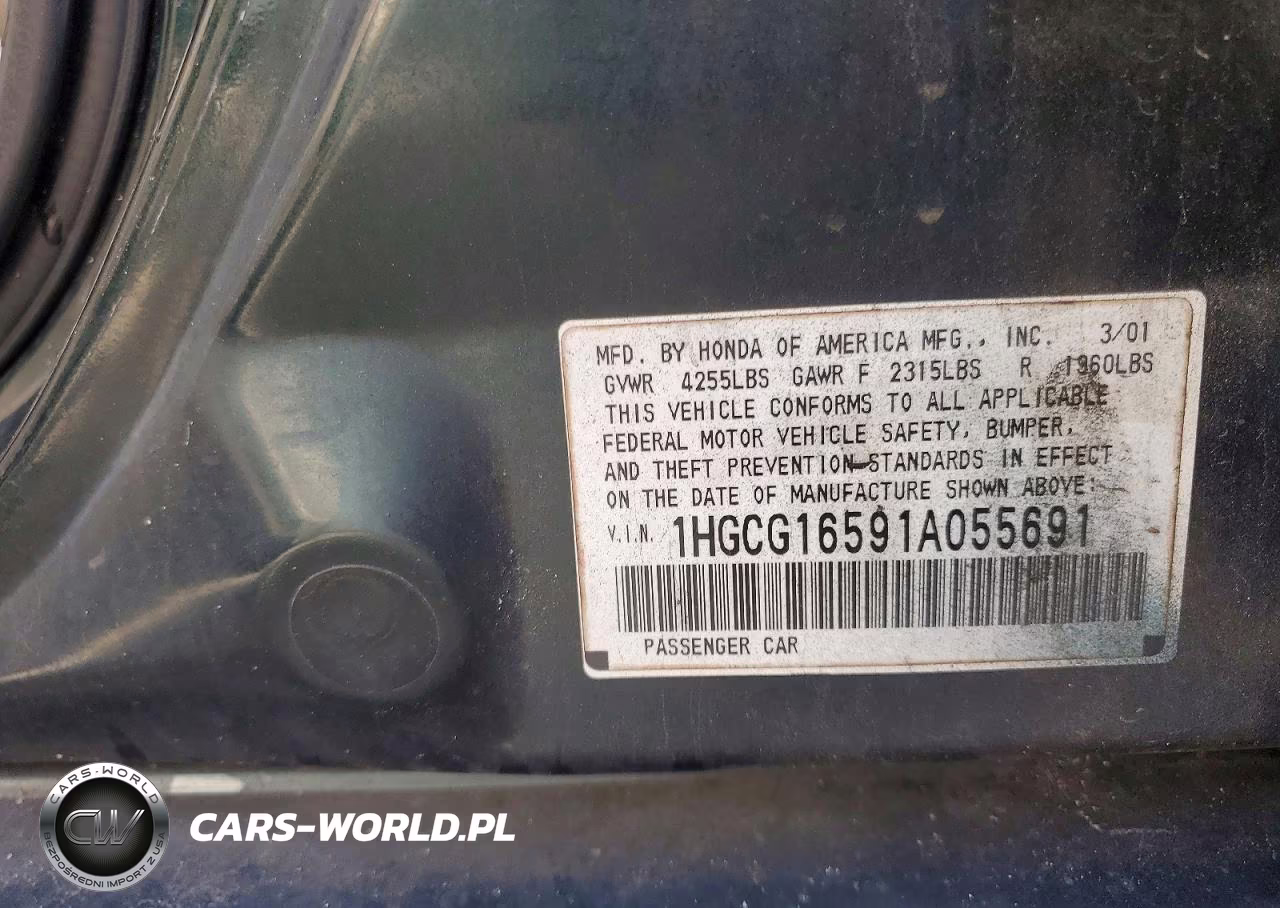 2001 Honda Accord Ex VIN:1HGCG16591A055691 - 13