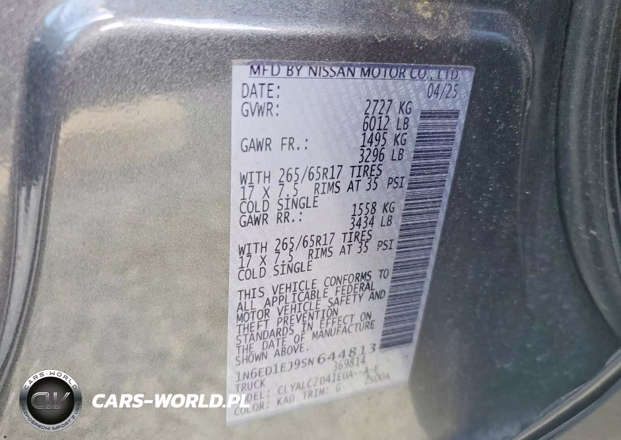 2025 Nissan Frontier Sv VIN:1N6ED1EJ9SN644813 - 12