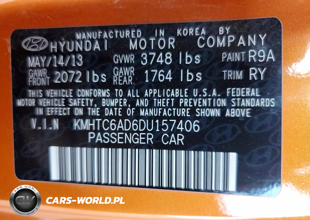 2013 Hyundai Veloster Base VIN:KMHTC6AD6DU157406 - 13