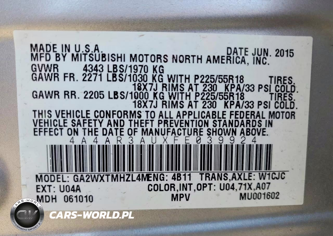 2015 Mitsubishi Outlander Sport Es VIN:4A4AR3AUXFE039924 - 13