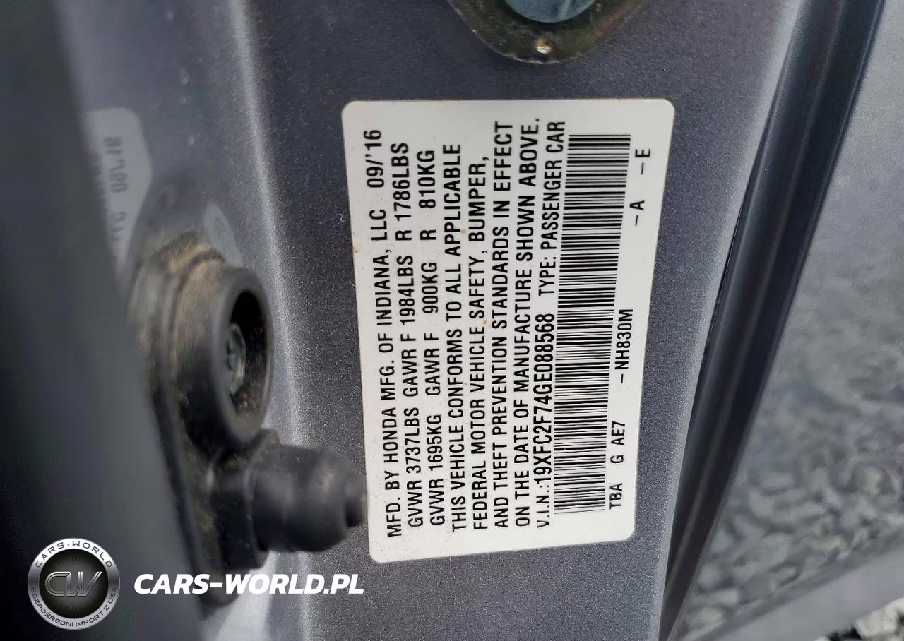 2016 Honda Civic Ex VIN:19XFC2F74GE088568 - 12