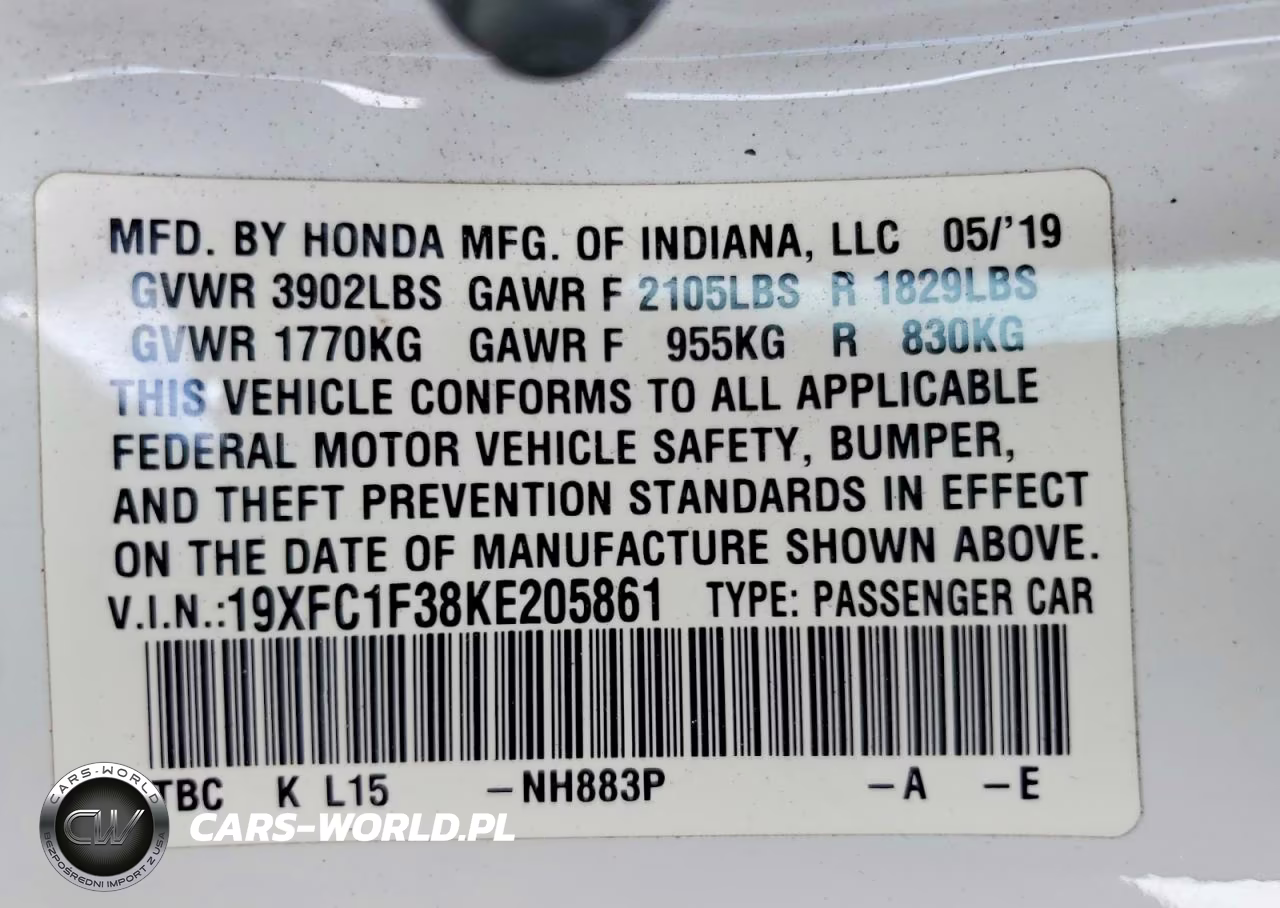 2019 Honda Civic Ex VIN:19XFC1F38KE205861 - 12