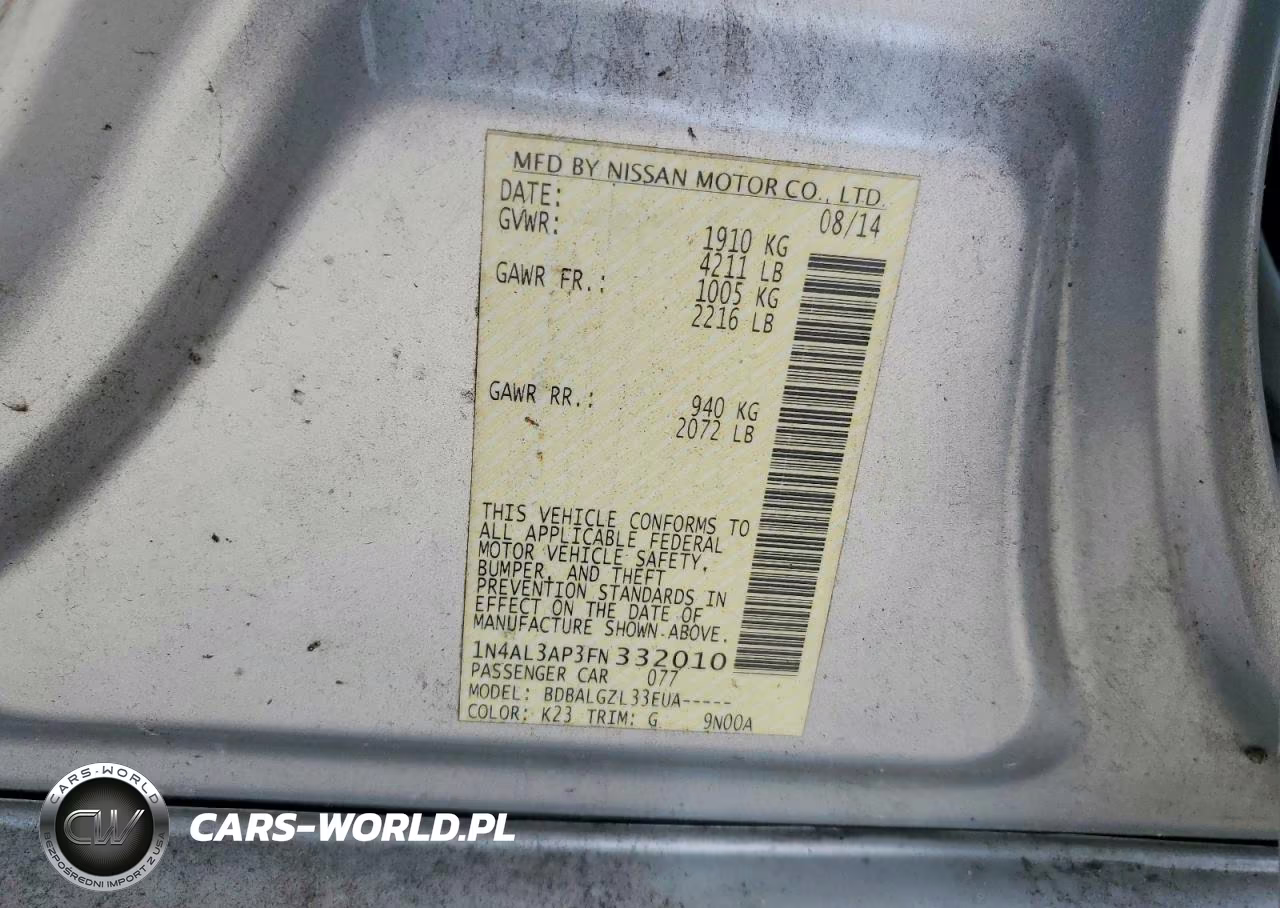 2015 Nissan Altima 2.5 S VIN:1N4AL3AP3FN332010 - 12