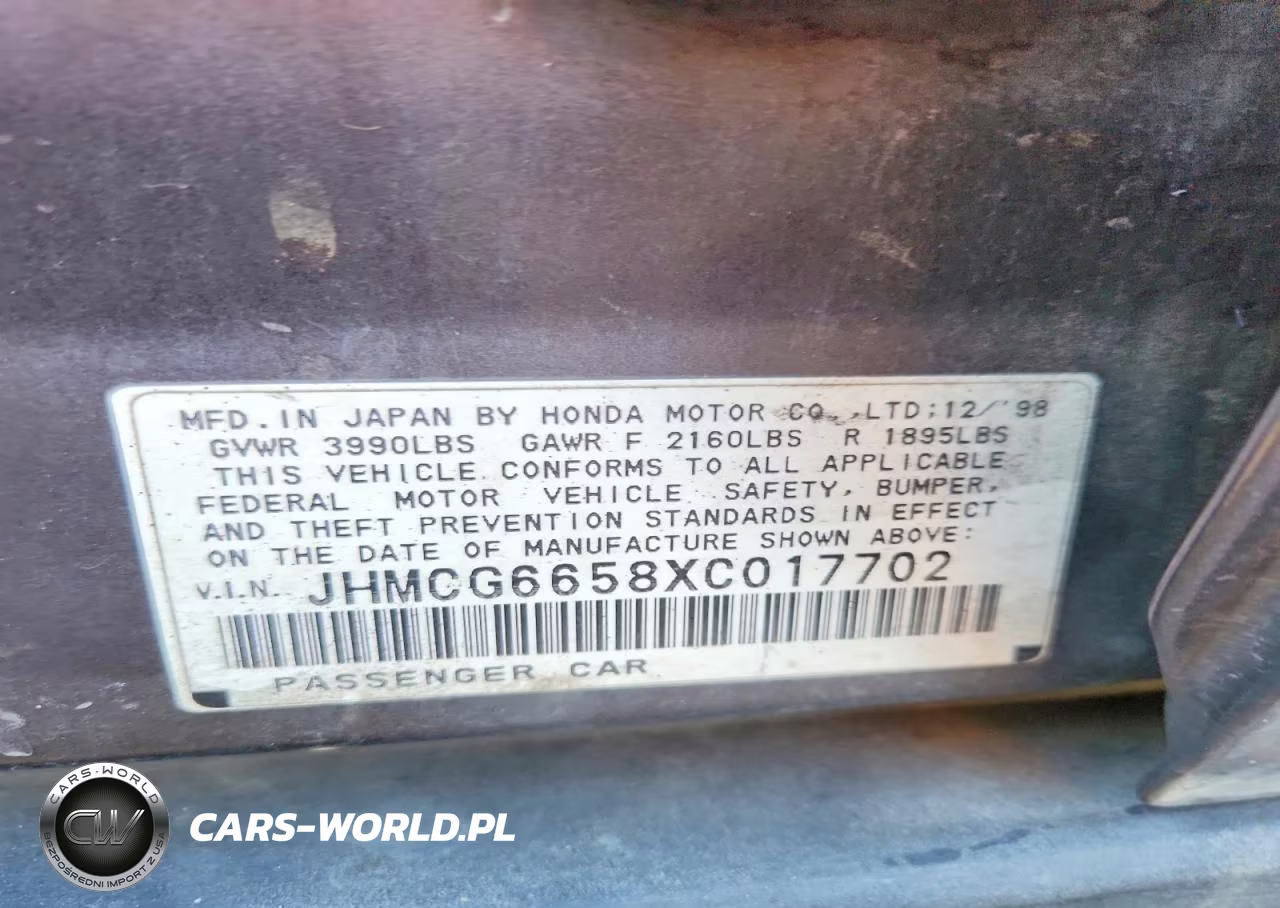 1999 Honda Accord Lx VIN:JHMCG6658XC017702 - 12