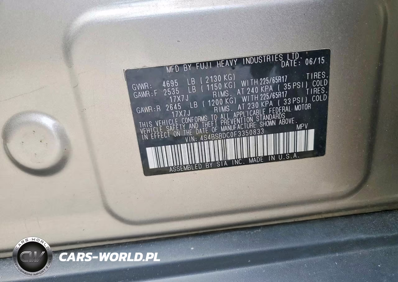 2015 Subaru Outback 2.5I Premium VIN:4S4BSBDC0F3350833 - 12