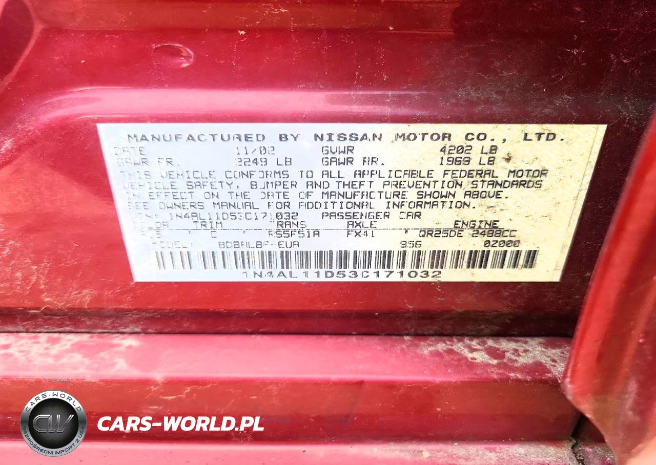 2003 Nissan Altima 2.5 VIN:1N4AL11D53C171032 - 12