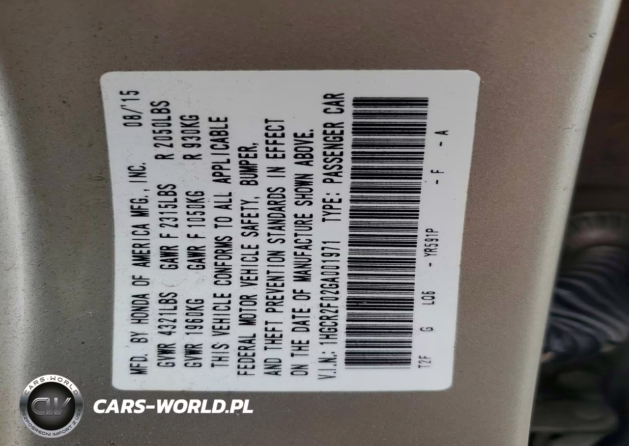 2016 Honda Accord Ex VIN:1HGCR2F02GA001971 - 12
