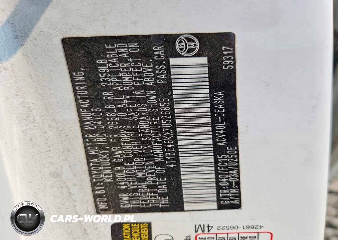2007 Toyota Camry Se VIN:4T1BE46KX7U526855 - 12
