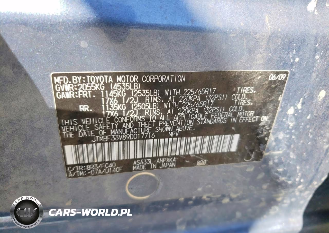 2009 Toyota Rav4 Base VIN:JTMBF33V89D017716 - 12