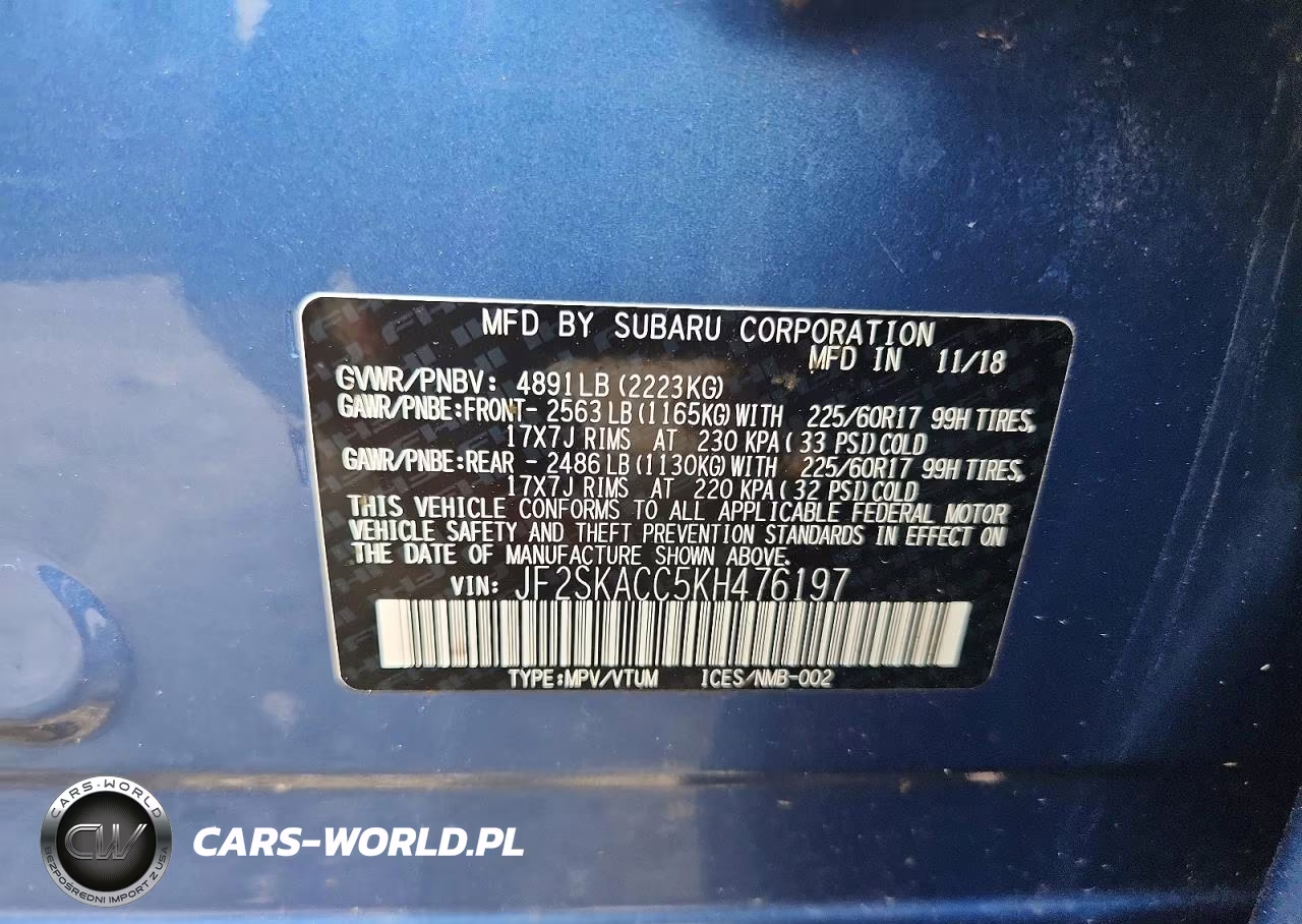 2019 Subaru Forester VIN:JF2SKACC5KH476197 - 13