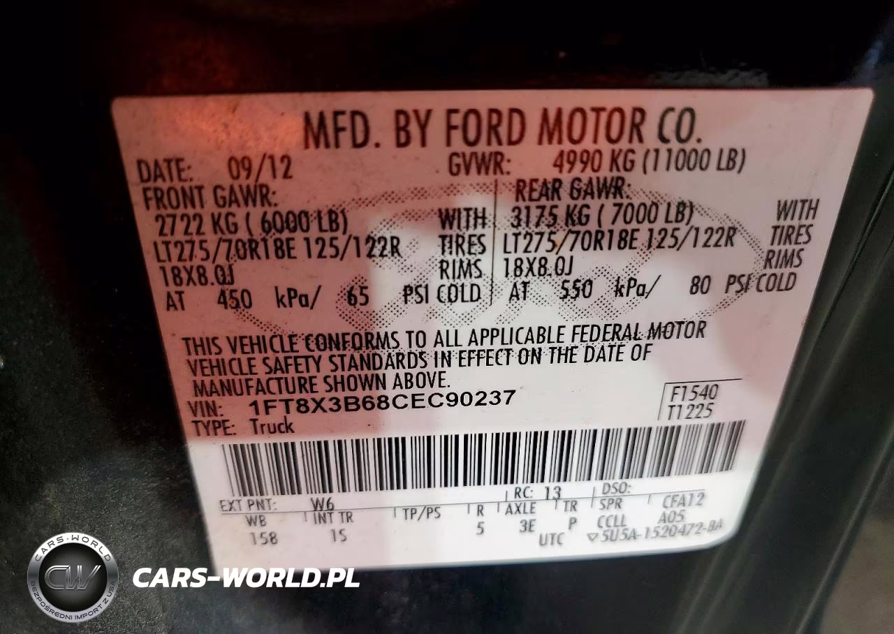 2012 Ford F350 Super Duty VIN:1FT8X3B68CEC90237 - 12