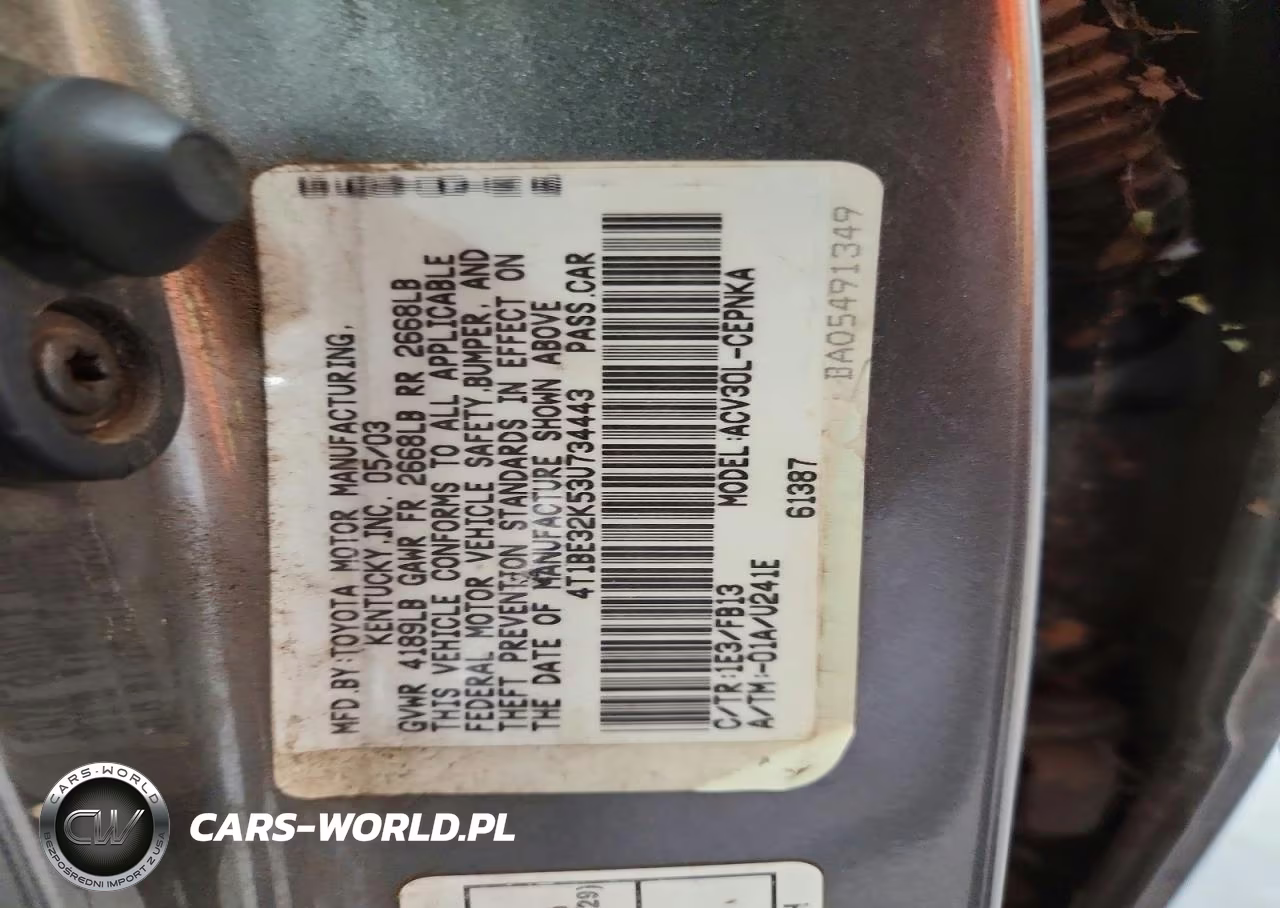 2003 Toyota Camry Le VIN:4T1BE32K53U734443 - 12