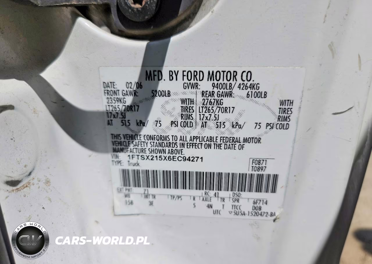 2006 Ford F250 Super Duty VIN:1FTSX215X6EC94271 - 12